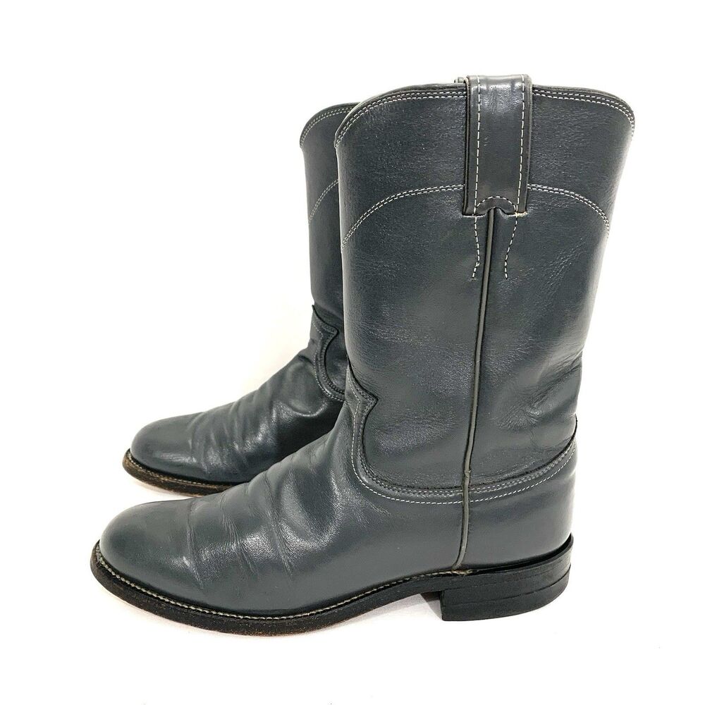 Justin L3056 Gunmetal Gray Leather Cowboy Roper Western Boots Women’s Sz 6.5 C